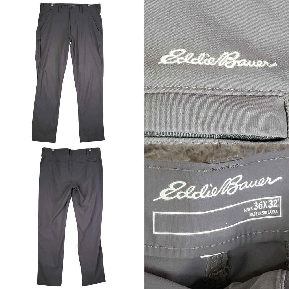 Eddie Bauer Pants Men’s Size 36x32 Gray Straight Leg Flat Front Nylon Hike